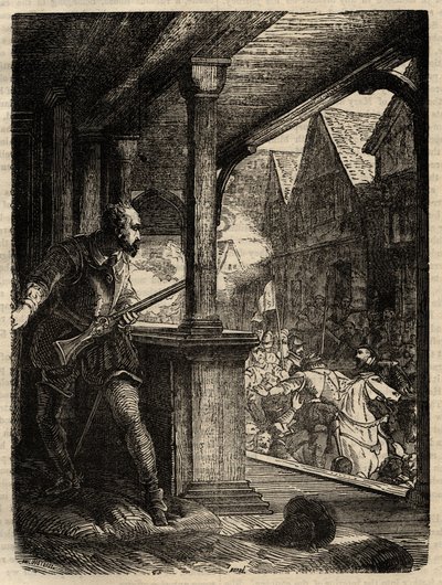 Ermordung des Regenten Murray (James Stewart Moray) - James Stewart Moray (ca. 1531-70), Regent von Schottland für König James VI - Gravur aus „Geschichte Englands“ von Cassell Petter & Galpin von English School
