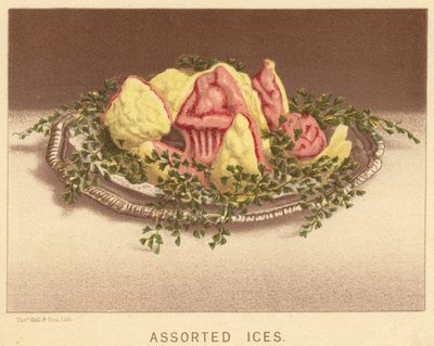 Verschiedene Eissorten (Farblithografie) von English School