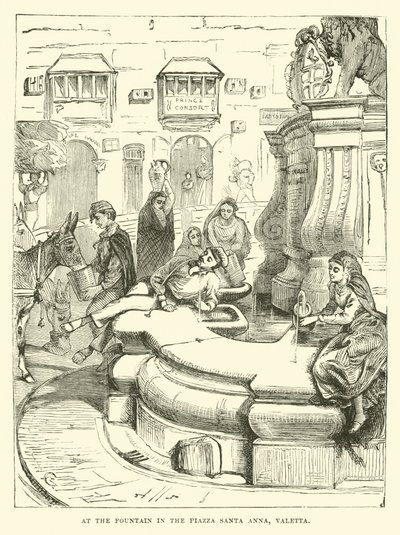 Am Brunnen auf der Piazza Santa Anna, Valetta von English School