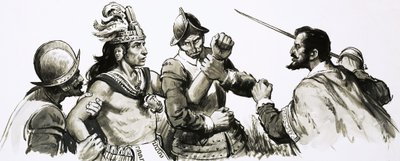 Atahualpa, der Inka-Gottkönig, kam den eindringenden Spaniern freundlich entgegen von English School