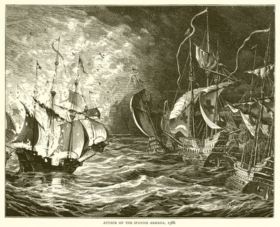 Angriff auf die spanische Armada, 1588 von English School