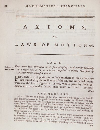 Axiome oder Bewegungsgesetze aus Band I der Mathematischen Prinzipien der Naturphilosophie von Sir Isaac Newton, 1777 von English School