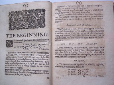 Seiten aus The ground-work, or foundation laid, (or so intended) for the framing of a new perfect language: and an universal or commonwriting von Francis Lodowyck, veröffentlicht in London, 1652 von English School