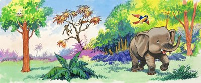 Baby-Elefant und Vogel von English School