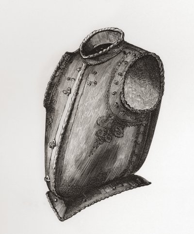 Rücken- und Brustpanzer, vorne öffnend, bekannt als der Weste-Brustpanzer, ca. 1580, aus The British Army: Its Origins, Progress and Equipment, veröffentlicht 1868. von English School