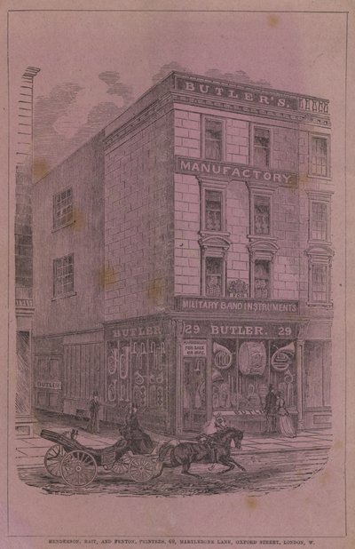 Rückseite von G Butlers Illustriertem Katalog der Musikinstrumente von English School