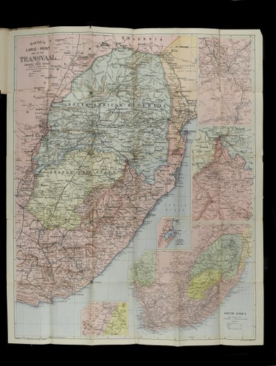 Bacons Großmaßstäbliche Karte des Transvaal Orange Free State und Natal mit Erweiterung nach Süden bis Port Elizabeth, Südafrika von English School