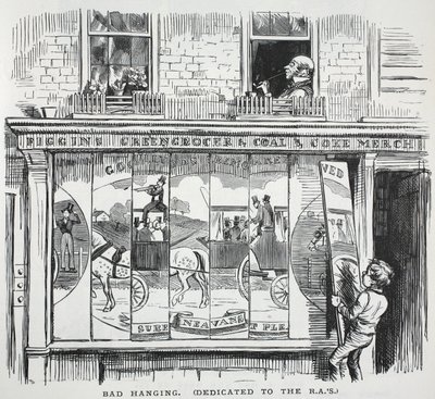 Schlechtes Hängen (den R.A.s gewidmet), Illustration aus Punch von English School
