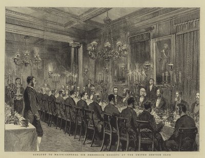Bankett für Generalmajor Sir Frederick Roberts im United Service Club, Illustration für The Graphic, 4. Dezember 1880 von English School