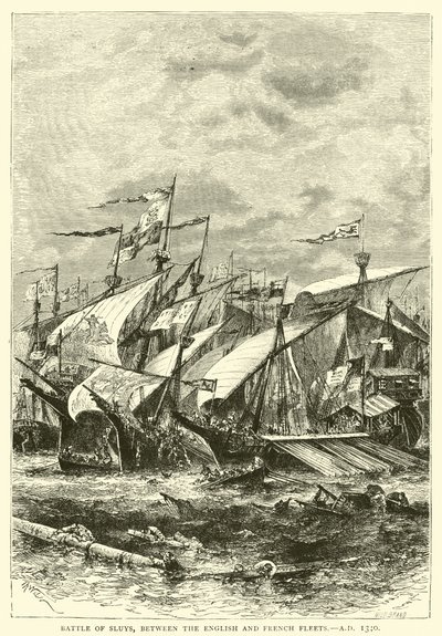 Schlacht von Sluys, zwischen der englischen und französischen Flotte, 1340 n. Chr. von English School