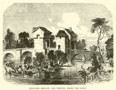 Bedford-Brücke und Gefängnis; von Osten (Gravur) von English School