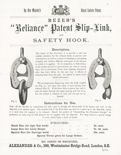 Bezers Reliance Patent Slip-Link und Sicherheitshaken von English School