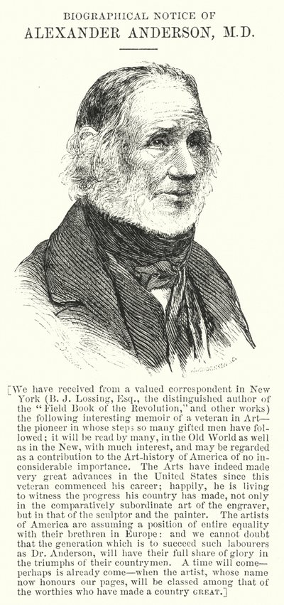 Biografische Notiz von Alexander Anderson, MD (Gravur) von English School