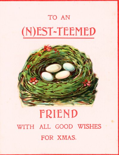 Vogelnest mit Eiern, Weihnachtskarte von English School