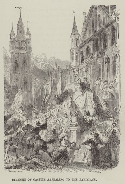 Blanche von Kastilien appelliert an die Pariser (Stich) von English School