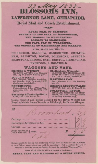 Blossoms Inn, Lawrence Lane, Cheapside, Bill von English School