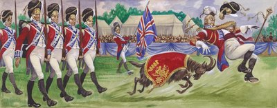 Bobbie, ein Regimentmaskottchen, stößt den Tambourmajor von English School