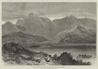 Bodeen Peak und Dorf Madzai, Khoorum-Tal, Afghanistan (Gravur) von English School