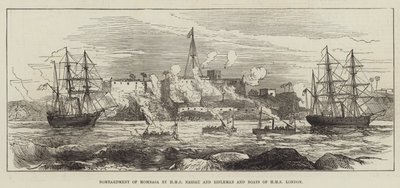 Bombardierung von Mombasa durch HMS Nassau und Rifleman und Boote der HMS London (Stich) von English School