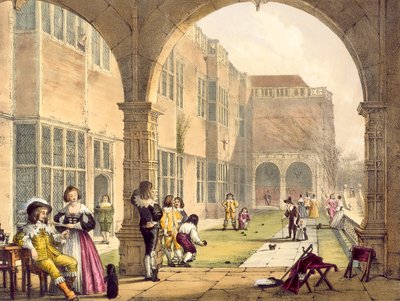 Bowls auf der Terrasse in Bramshill im Jahr 1600, aus Architektur des Mittelalters von Joseph Nash, veröffentlicht 1838 von English School