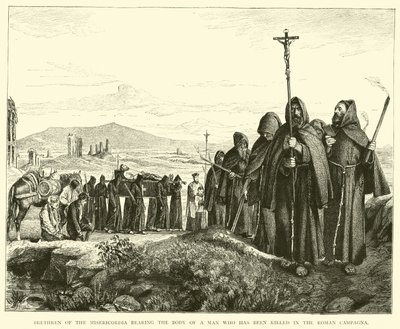 Brüder der Misericordia tragen den Körper eines getöteten Mannes in der römischen Campagna von English School
