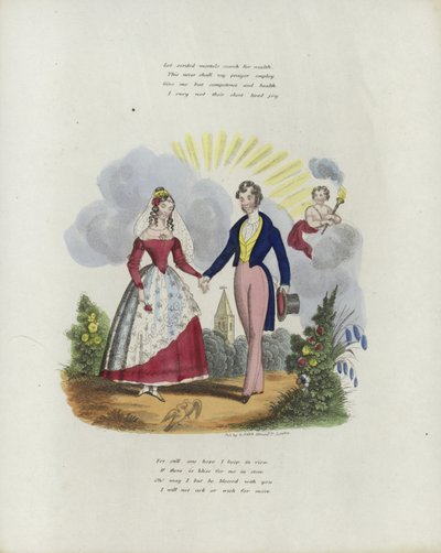 Britische Valentinskarte mit einem Bild eines Mannes und einer Frau, die sich an den Händen halten von English School