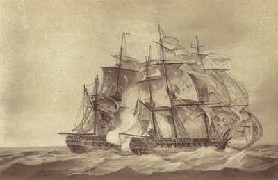 Britische Fregatte HMS Santa Margarita, kommandiert von Kapitän Thomas Byam Martin, erobert die französische Fregatte Tamise, Juni 1796 von English School
