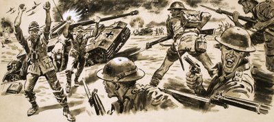 Britische Truppen greifen die Position des Afrika Korps von Rommel an von English School