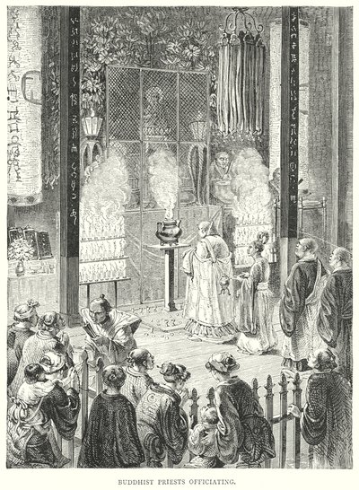 Buddhistische Priester bei der Zeremonie (Gravur) von English School