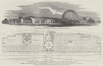 Gebäude für die Große Industrieausstellung, das im Hyde-Park errichtet werden soll (Gravur) von English School