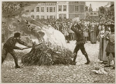 Verbrennung des Pamphlets von Blount durch den Gemeinen Henker, Illustration aus Cassells Illustrierter Geschichte Englands von English School