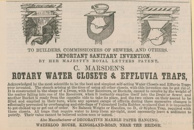 C Marsdens Rotary Water Closets und Effluvia-Fallen von English School