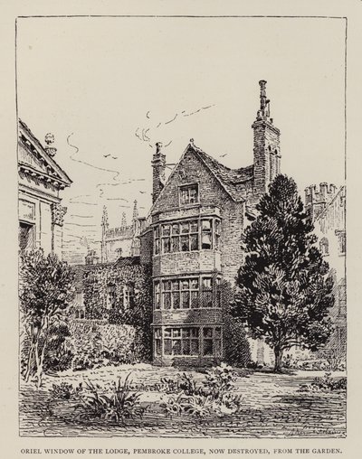 Cambridge: Oriel-Fenster der Lodge, Pembroke College, jetzt zerstört, vom Garten aus von English School