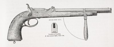 Karabinerpistole und Projektil von Captain Burton, aus Das Leben von Captain Sir Richard Burton, Band II von Isabel Burton (1831-96) veröffentlicht 1893 von English School