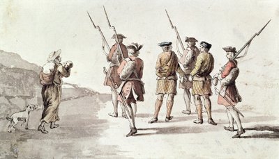 Gefangennahme des Rebellen Simon Fraser, Lord Lovat (1667?-1747) von English School