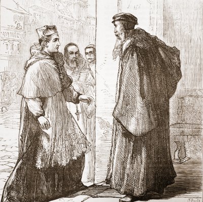 Kardinal Sadoleto besucht Calvin, Illustration aus Die Geschichte des Protestantismus von James Aitken Wylie, veröffentlicht 1878 von English School