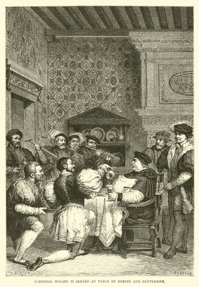 Kardinal Wolsey wird von Adligen und Herren bedient von English School