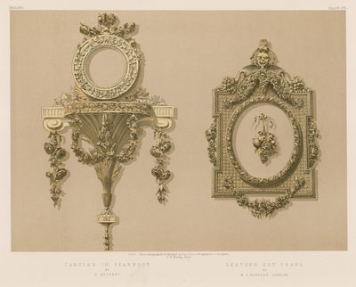 Schnitzerei in Birnbaumholz von L. Godfrey; Lederrahmen von W.C. Sanders, London von English School