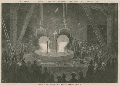 Gießen eines großen Zylinders für eine Schiffs-Dampfmaschine von English School