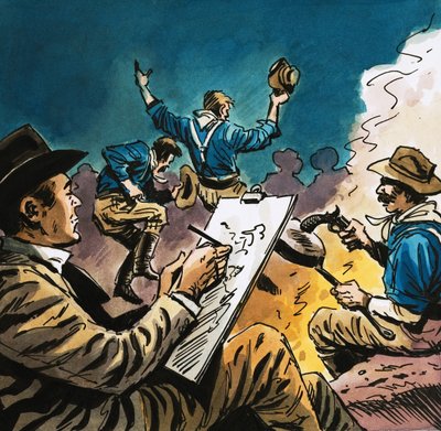 Kavallerist tanzt um ein Lagerfeuer mit Arthur Boyd Houghton, der skizziert von English School