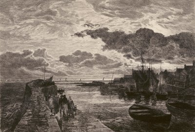 Cellardyke Hafen, geätzt von Chauvel, nach Sam Bough von English School