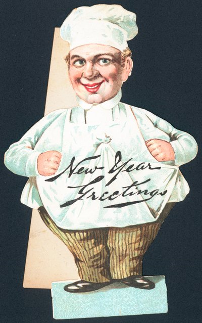 Koch in voller Uniform, Neujahrskarte von English School