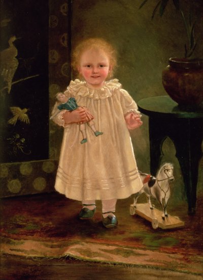 Kind mit Puppe und Spielzeugpferd, ca. 1840 von English School