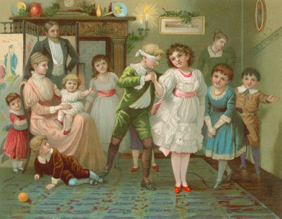 Kinder spielen Blinde Kuh zur Weihnachtszeit von English School
