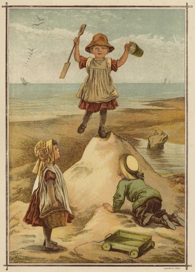 Kinder spielen König des Schlosses am Strand von English School