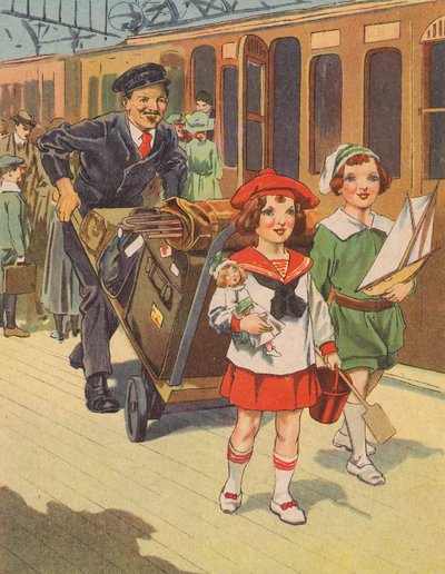 Kinder reisen mit dem Zug in die Ferien von English School