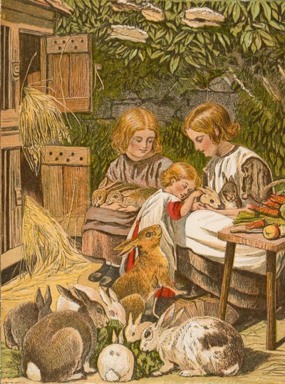 Kinder mit ihren Haustierkaninchen von English School