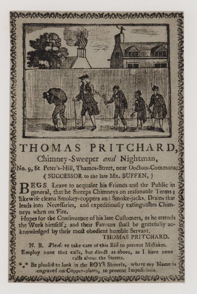Schornsteinfeger, Thomas Pritchard, Visitenkarte von English School