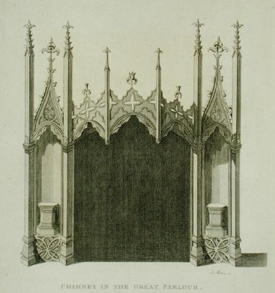 Kamin im großen Salon von Strawberry Hill, graviert von T. Morris, aus 
