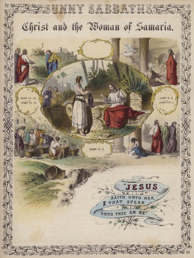 Christus und die Frau von Samaria (farbige Gravur) von English School
